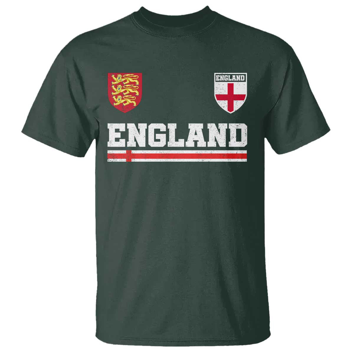 England Three Lions Symbol Red Cross Athletic Jersey Style T Shirt TS11 Dark Forest Green Print Your Wear