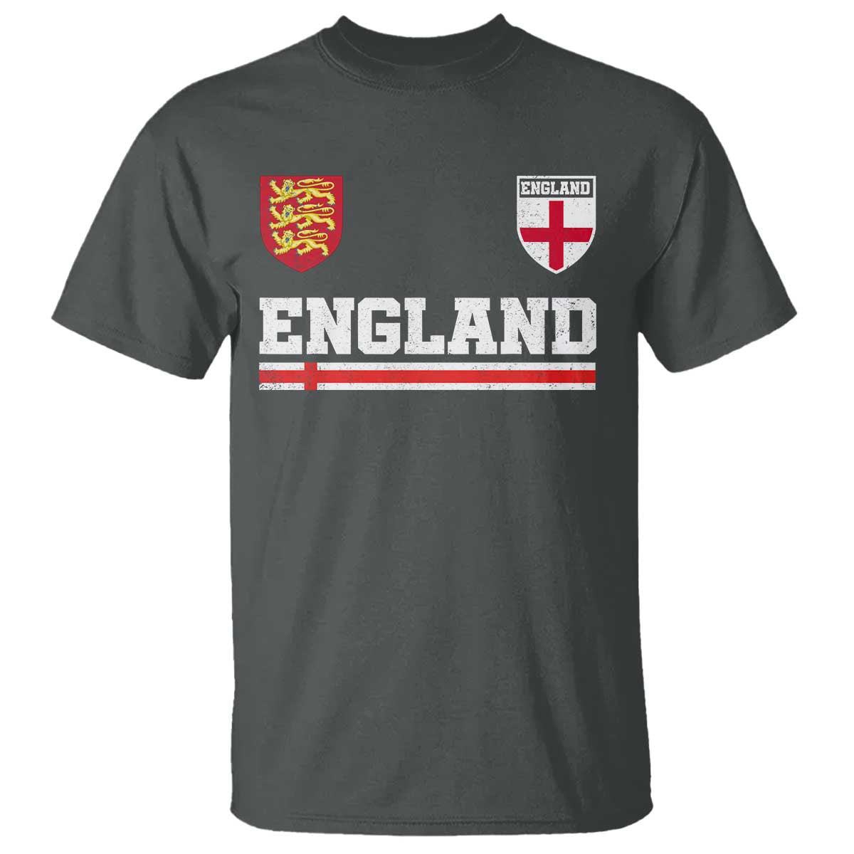 England Three Lions Symbol Red Cross Athletic Jersey Style T Shirt TS11 Dark Heather Print Your Wear