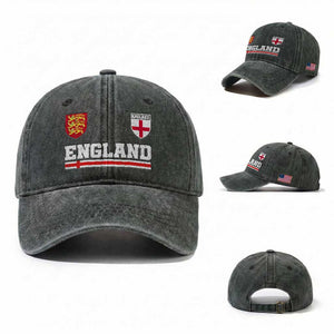 England Three Lions Symbol Red Cross Athletic Jersey Style Washed Cotton Baseball Cap TS11 Washed Cap Universal Fit Dark Green Print Your Wear