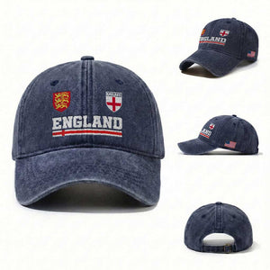England Three Lions Symbol Red Cross Athletic Jersey Style Washed Cotton Baseball Cap TS11 Washed Cap Universal Fit Navy Print Your Wear