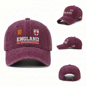 England Three Lions Symbol Red Cross Athletic Jersey Style Washed Cotton Baseball Cap TS11 Washed Cap Universal Fit Burgundy Print Your Wear
