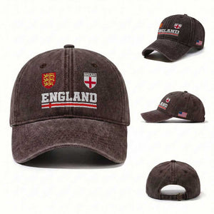 England Three Lions Symbol Red Cross Athletic Jersey Style Washed Cotton Baseball Cap TS11 Washed Cap Universal Fit Dark Brown Print Your Wear