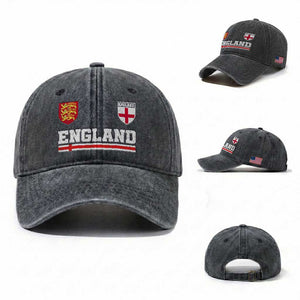 England Three Lions Symbol Red Cross Athletic Jersey Style Washed Cotton Baseball Cap TS11 Washed Cap Universal Fit Dark Gray Print Your Wear