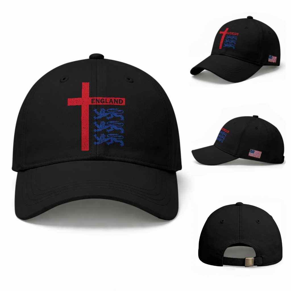 England Football St George Cross Three Lions Emblem Baseball Cap TS11 Baseball Cap Universal Fit Black Print Your Wear