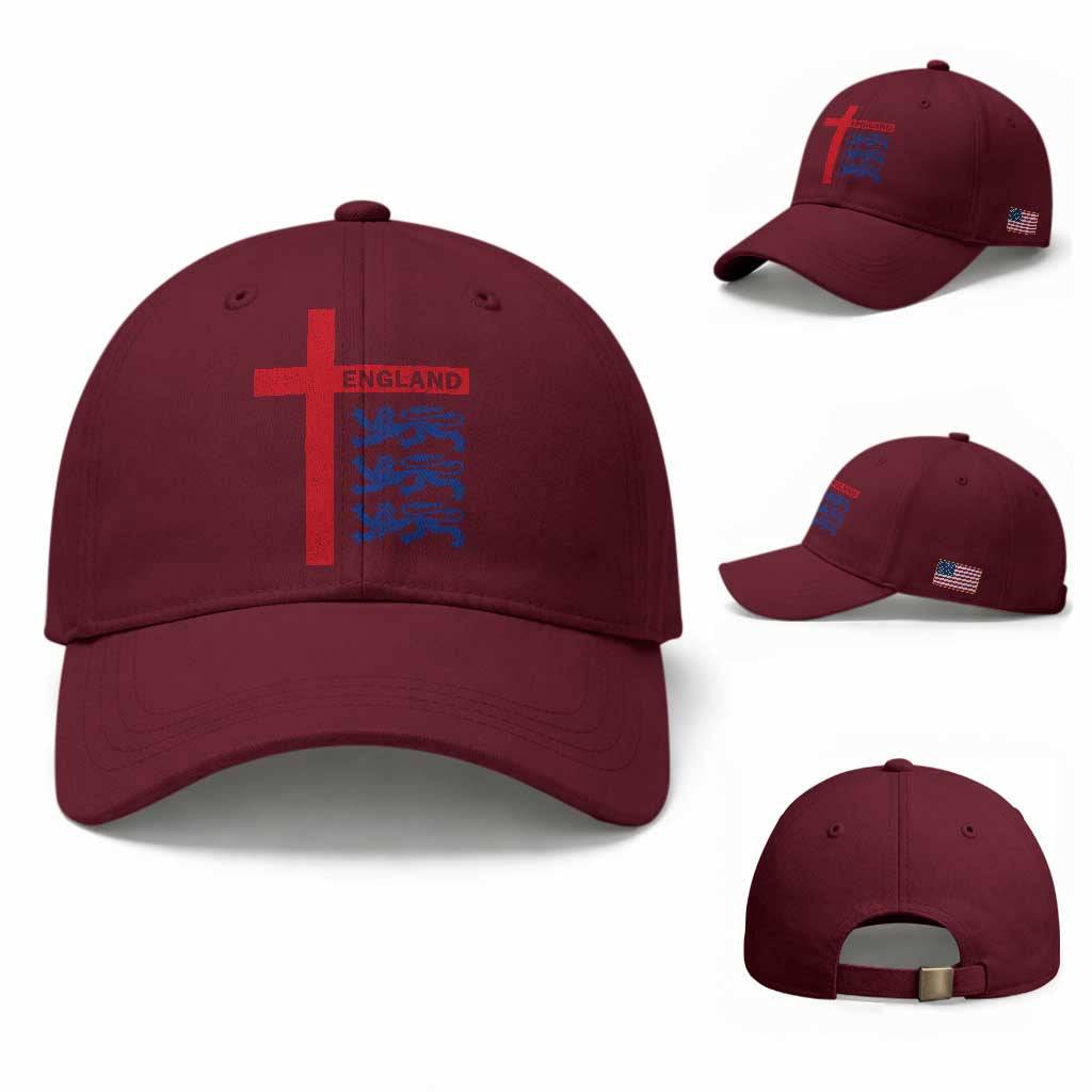 England Football St George Cross Three Lions Emblem Baseball Cap TS11 Baseball Cap Universal Fit Maroon Print Your Wear