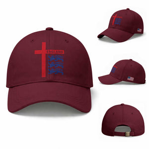 England Football St George Cross Three Lions Emblem Baseball Cap TS11 Baseball Cap Universal Fit Maroon Print Your Wear
