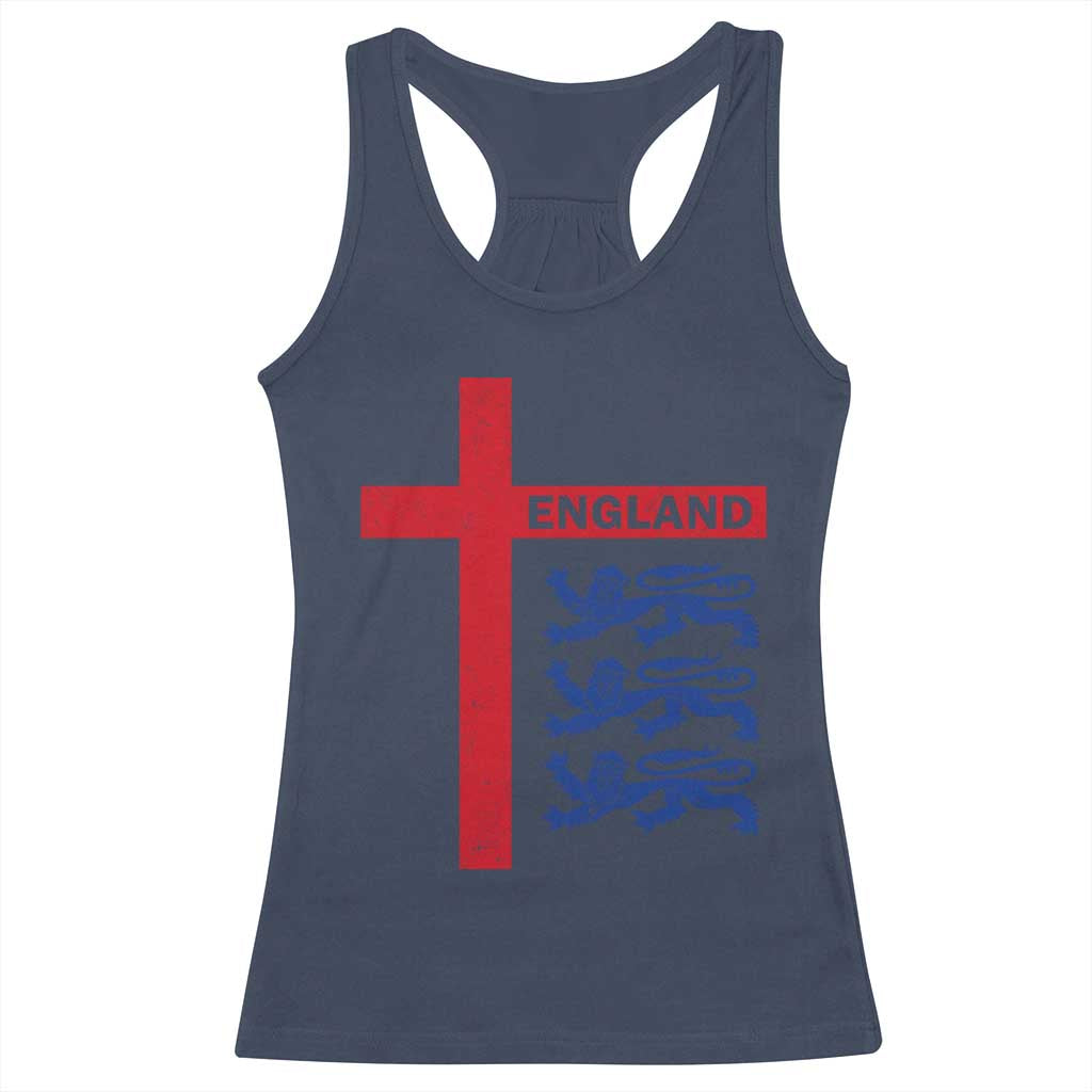 England Football St George Cross Three Lions Emblem Racerback Tank Top TS11 Navy Print Your Wear