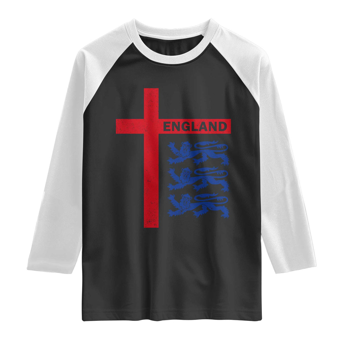 England Football St George Cross Three Lions Emblem Raglan Shirt TS11 Black White Print Your Wear