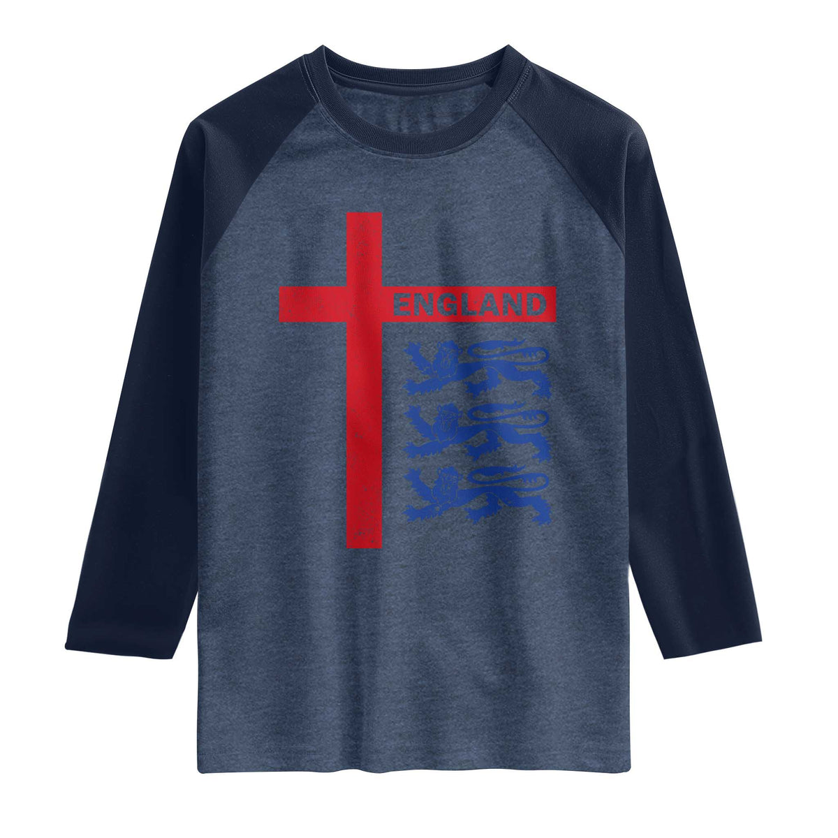 England Football St George Cross Three Lions Emblem Raglan Shirt TS11 Heather Denim Navy Print Your Wear