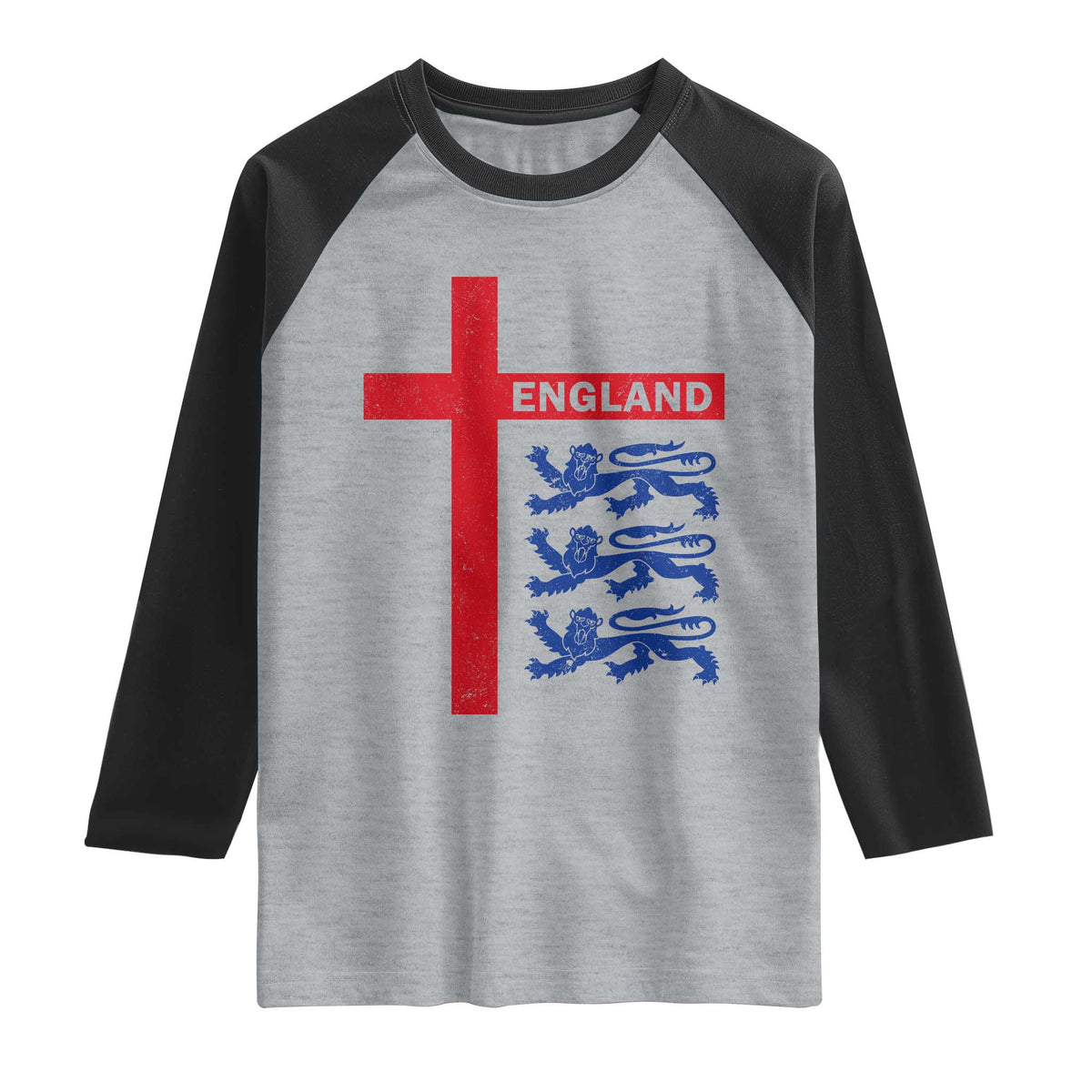 England Football St George Cross Three Lions Emblem Raglan Shirt TS11 Heather Gray Black Print Your Wear