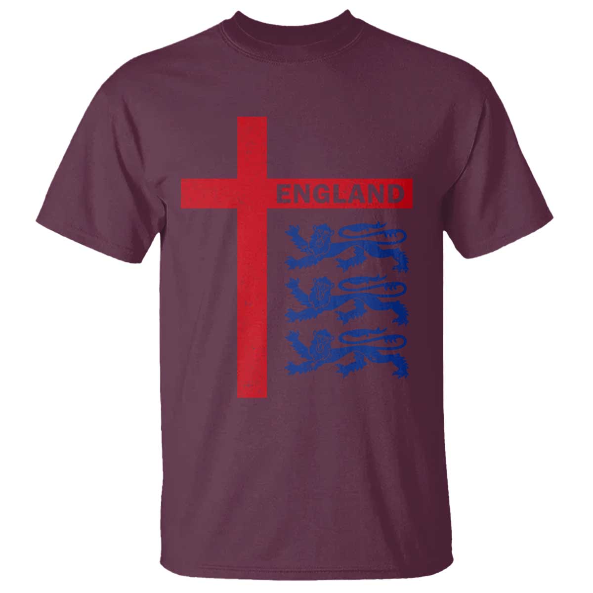 England Football St George Cross Three Lions Emblem T Shirt TS11 Maroon Print Your Wear