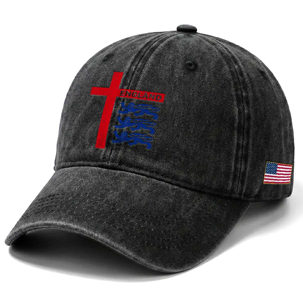 England Football St George Cross Three Lions Emblem Washed Cotton Baseball Cap TS11 Print Your Wear
