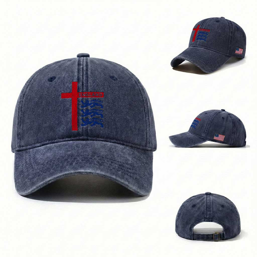 England Football St George Cross Three Lions Emblem Washed Cotton Baseball Cap TS11 Washed Cap Universal Fit Navy Print Your Wear