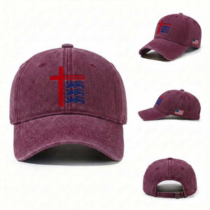 England Football St George Cross Three Lions Emblem Washed Cotton Baseball Cap TS11 Washed Cap Universal Fit Burgundy Print Your Wear
