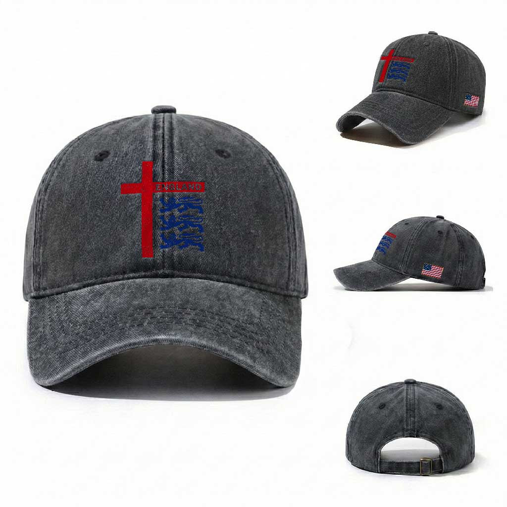 England Football St George Cross Three Lions Emblem Washed Cotton Baseball Cap TS11 Washed Cap Universal Fit Dark Gray Print Your Wear
