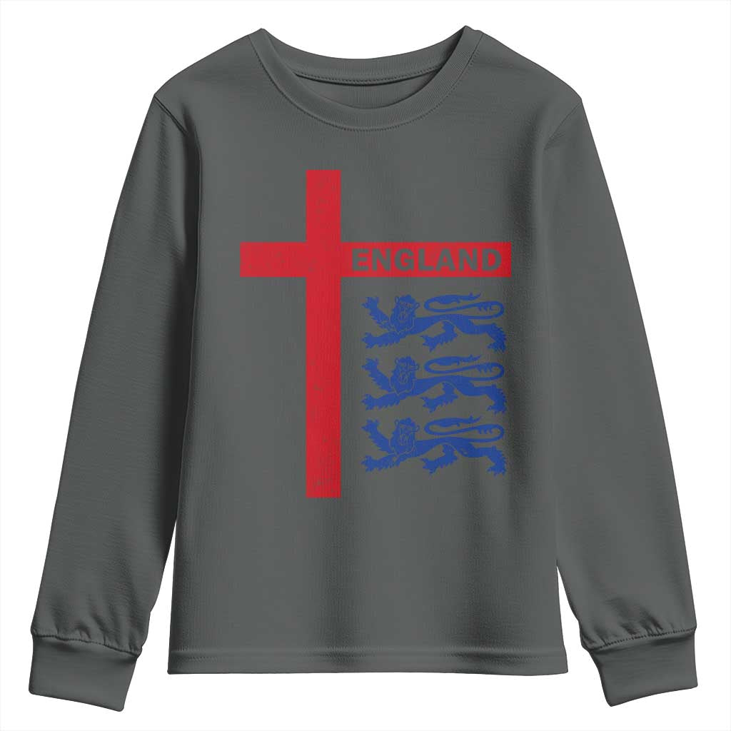 England Football St George Cross Three Lions Emblem Youth Sweatshirt TS11 Dark Heather Print Your Wear