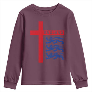 England Football St George Cross Three Lions Emblem Youth Sweatshirt TS11 Maroon Print Your Wear