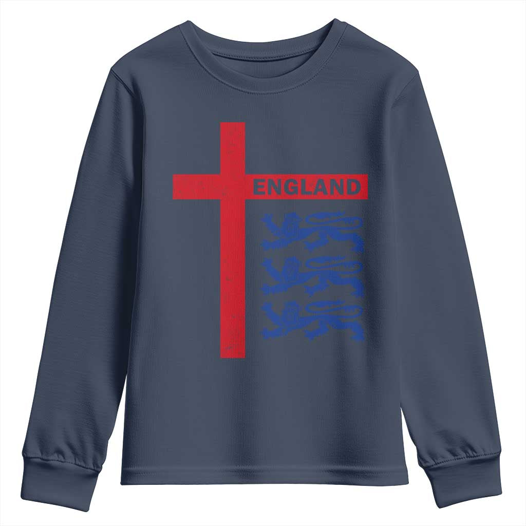 England Football St George Cross Three Lions Emblem Youth Sweatshirt TS11 Navy Print Your Wear