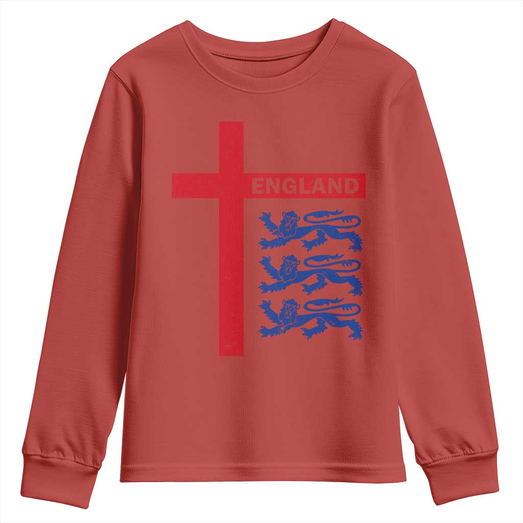 England Football St George Cross Three Lions Emblem Youth Sweatshirt TS11 Red Print Your Wear