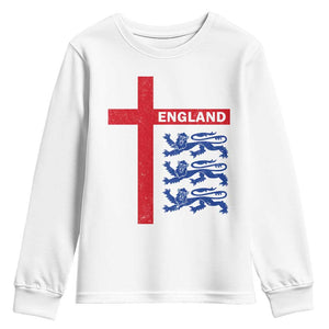 England Football St George Cross Three Lions Emblem Youth Sweatshirt TS11 White Print Your Wear