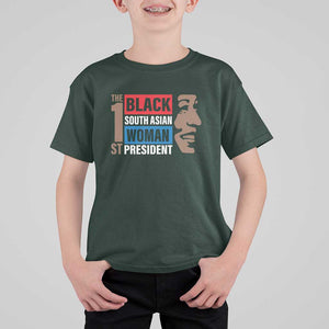 Harris 2024 T Shirt For Kid The First Woman South Asian Black Kamala Presidential Election TS11 Dark Forest Green Print Your Wear