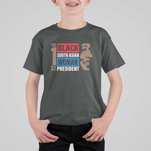 Harris 2024 T Shirt For Kid The First Woman South Asian Black Kamala Presidential Election TS11 Dark Heather Print Your Wear