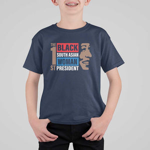 Harris 2024 T Shirt For Kid The First Woman South Asian Black Kamala Presidential Election TS11 Navy Print Your Wear