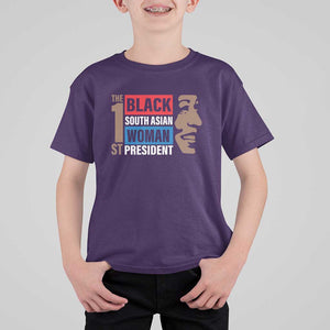 Harris 2024 T Shirt For Kid The First Woman South Asian Black Kamala Presidential Election TS11 Purple Print Your Wear