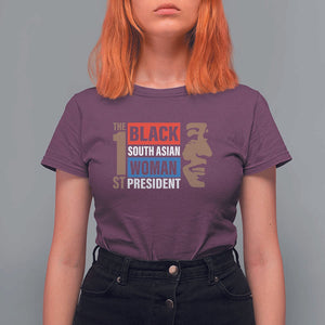 Harris 2024 T Shirt For Women The First Woman South Asian Black Kamala Presidential Election TS11 Maroon Print Your Wear