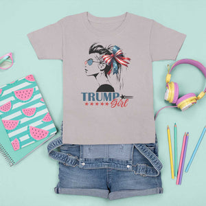 Trump Girl T Shirt For Kid Messy Bun Sunglasses 2024 USA Flag Coquette Bow TS11 Ice Gray Print Your Wear