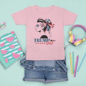 Trump Girl T Shirt For Kid Messy Bun Sunglasses 2024 USA Flag Coquette Bow TS11 Light Pink Print Your Wear