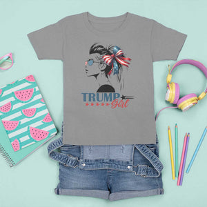 Trump Girl T Shirt For Kid Messy Bun Sunglasses 2024 USA Flag Coquette Bow TS11 Sport Gray Print Your Wear