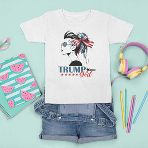 Trump Girl T Shirt For Kid Messy Bun Sunglasses 2024 USA Flag Coquette Bow TS11 White Print Your Wear