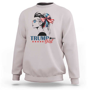 Trump Girl Sweatshirt Messy Bun Sunglasses 2024 USA Flag Coquette Bow TS11 Ice Gray Print Your Wear