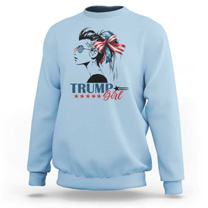 Trump Girl Sweatshirt Messy Bun Sunglasses 2024 USA Flag Coquette Bow TS11 Light Blue Print Your Wear