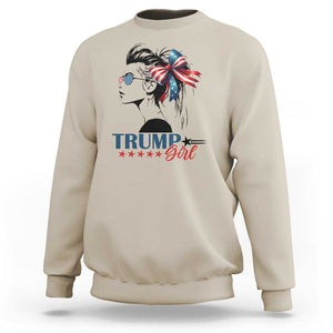 Trump Girl Sweatshirt Messy Bun Sunglasses 2024 USA Flag Coquette Bow TS11 Sand Print Your Wear