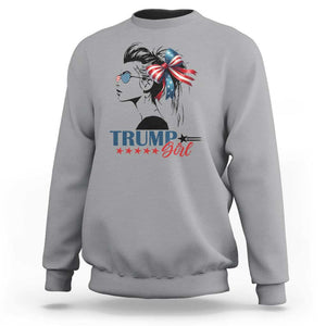 Trump Girl Sweatshirt Messy Bun Sunglasses 2024 USA Flag Coquette Bow TS11 Sport Gray Print Your Wear