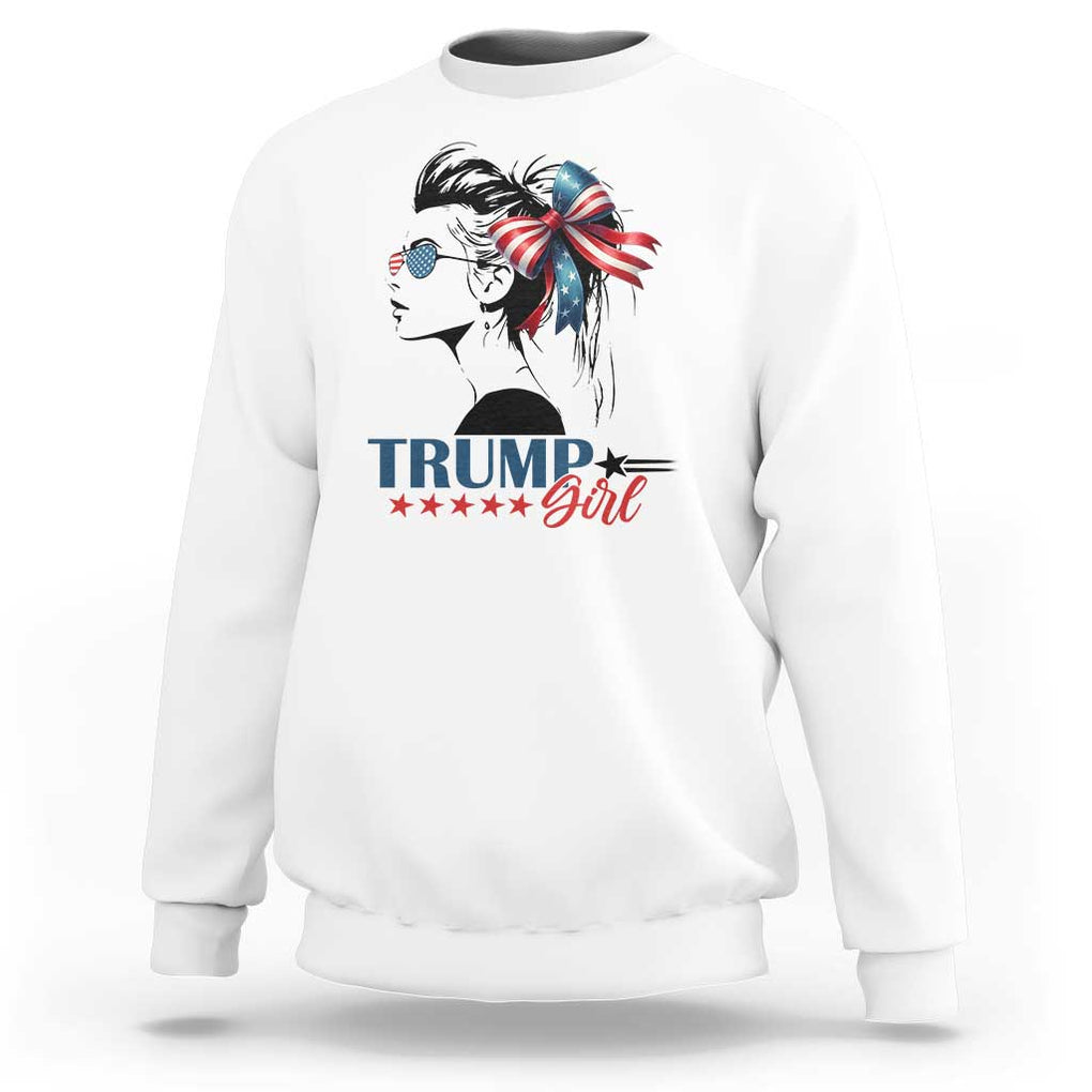 Trump Girl Sweatshirt Messy Bun Sunglasses 2024 USA Flag Coquette Bow TS11 White Print Your Wear