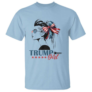 Trump Girl T Shirt Messy Bun Sunglasses 2024 USA Flag Coquette Bow TS11 Light Blue Print Your Wear