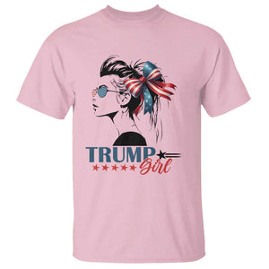 Trump Girl T Shirt Messy Bun Sunglasses 2024 USA Flag Coquette Bow TS11 Light Pink Print Your Wear