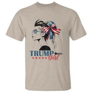 Trump Girl T Shirt Messy Bun Sunglasses 2024 USA Flag Coquette Bow TS11 Sand Print Your Wear