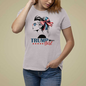 Trump Girl T Shirt For Women Messy Bun Sunglasses 2024 USA Flag Coquette Bow TS11 Ice Gray Print Your Wear