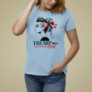 Trump Girl T Shirt For Women Messy Bun Sunglasses 2024 USA Flag Coquette Bow TS11 Light Blue Print Your Wear