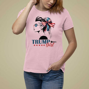 Trump Girl T Shirt For Women Messy Bun Sunglasses 2024 USA Flag Coquette Bow TS11 Light Pink Print Your Wear