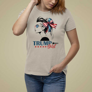 Trump Girl T Shirt For Women Messy Bun Sunglasses 2024 USA Flag Coquette Bow TS11 Sand Print Your Wear