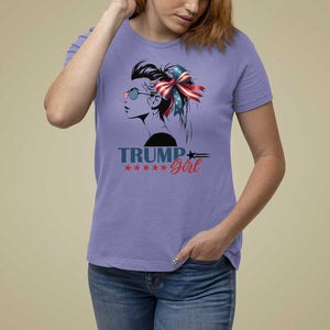 Trump Girl T Shirt For Women Messy Bun Sunglasses 2024 USA Flag Coquette Bow TS11 Violet Print Your Wear