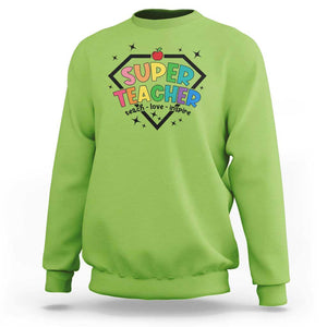 Funny Teacher Back To School Sweatshirt Super Teacher Teach Love Inspire Apple TS11 Lime Print Your Wear