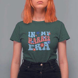 Kamala 2024 T Shirt For Women In My Harris Era Retro Groove Coconut Tree Flower TS11 Dark Forest Green Print Your Wear