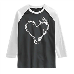 Fishing And Hunting Vintage Hook Antler Heart Raglan Shirt TS11 Black White Print Your Wear