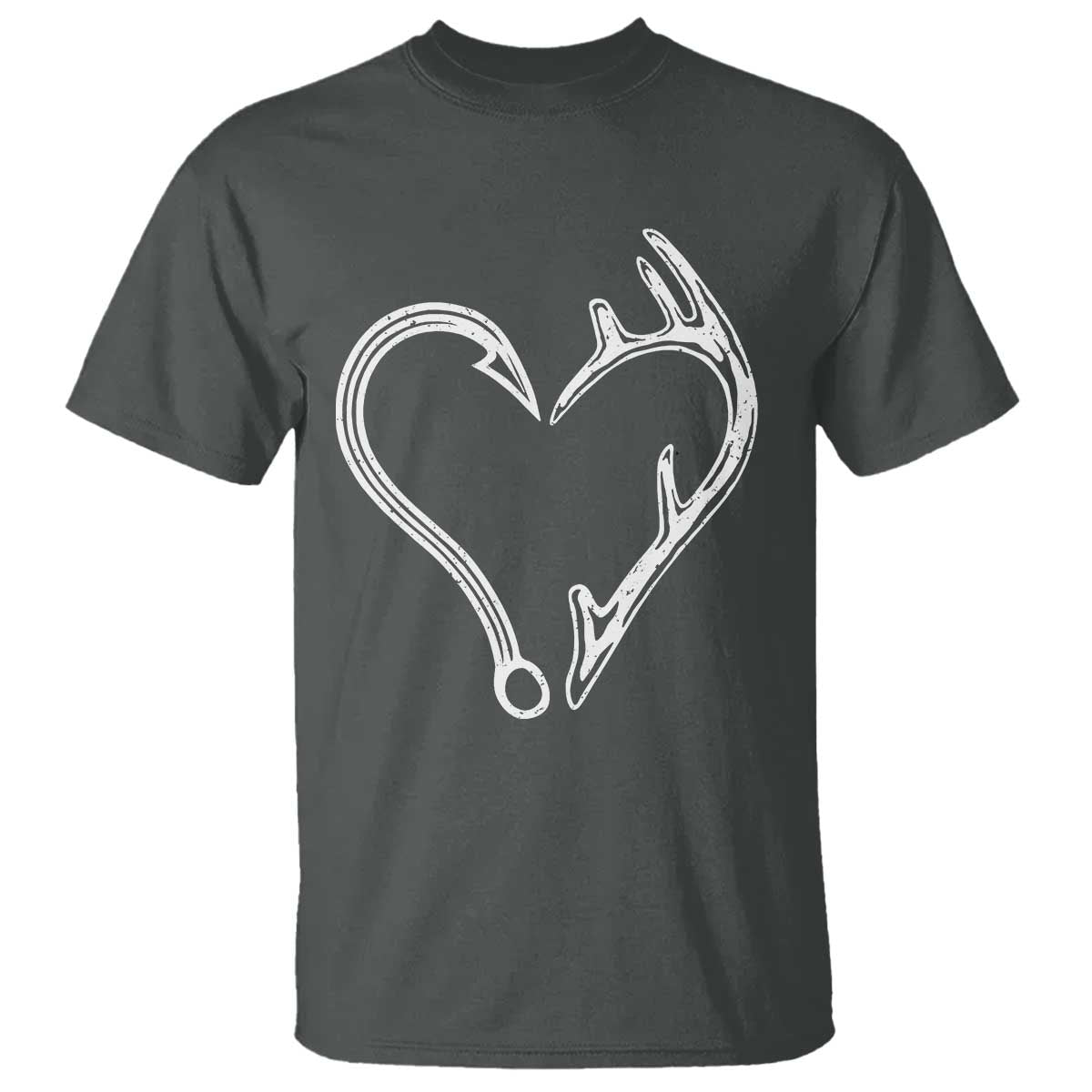 Fishing And Hunting Vintage Hook Antler Heart T Shirt TS11 Dark Heather Print Your Wear